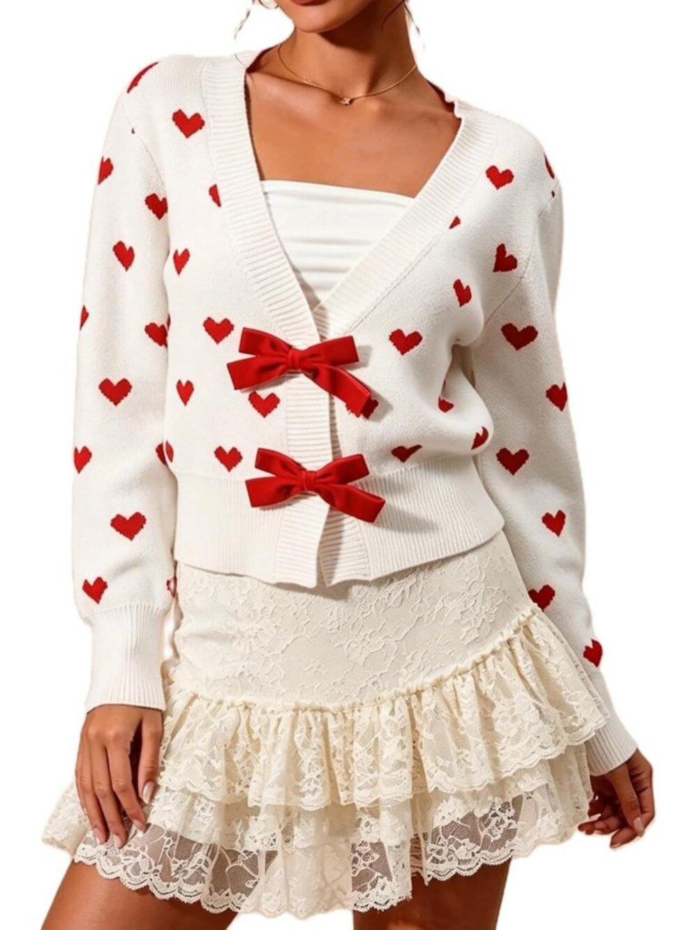 Cute Sequin Bow Tie Cardigan Sweater - Long Sleeve Open Front Knit Top for